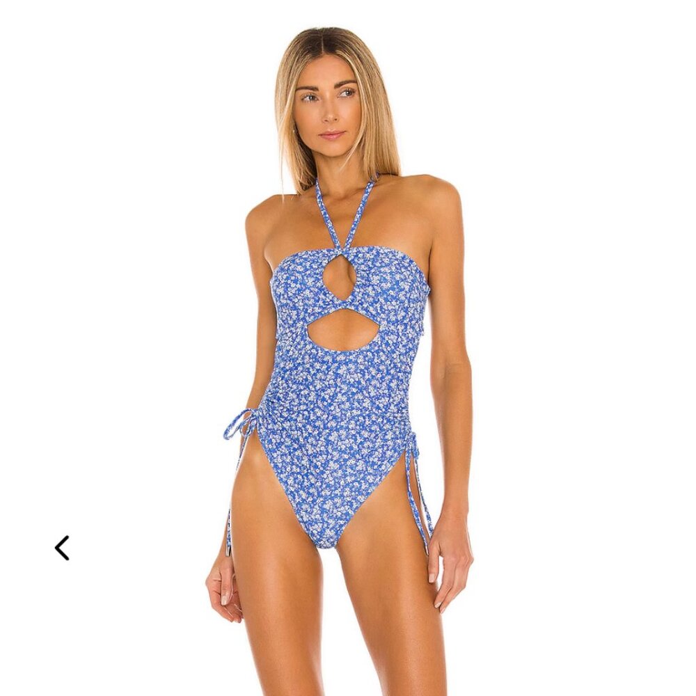 Blue Floral One Piece Swim Suit S